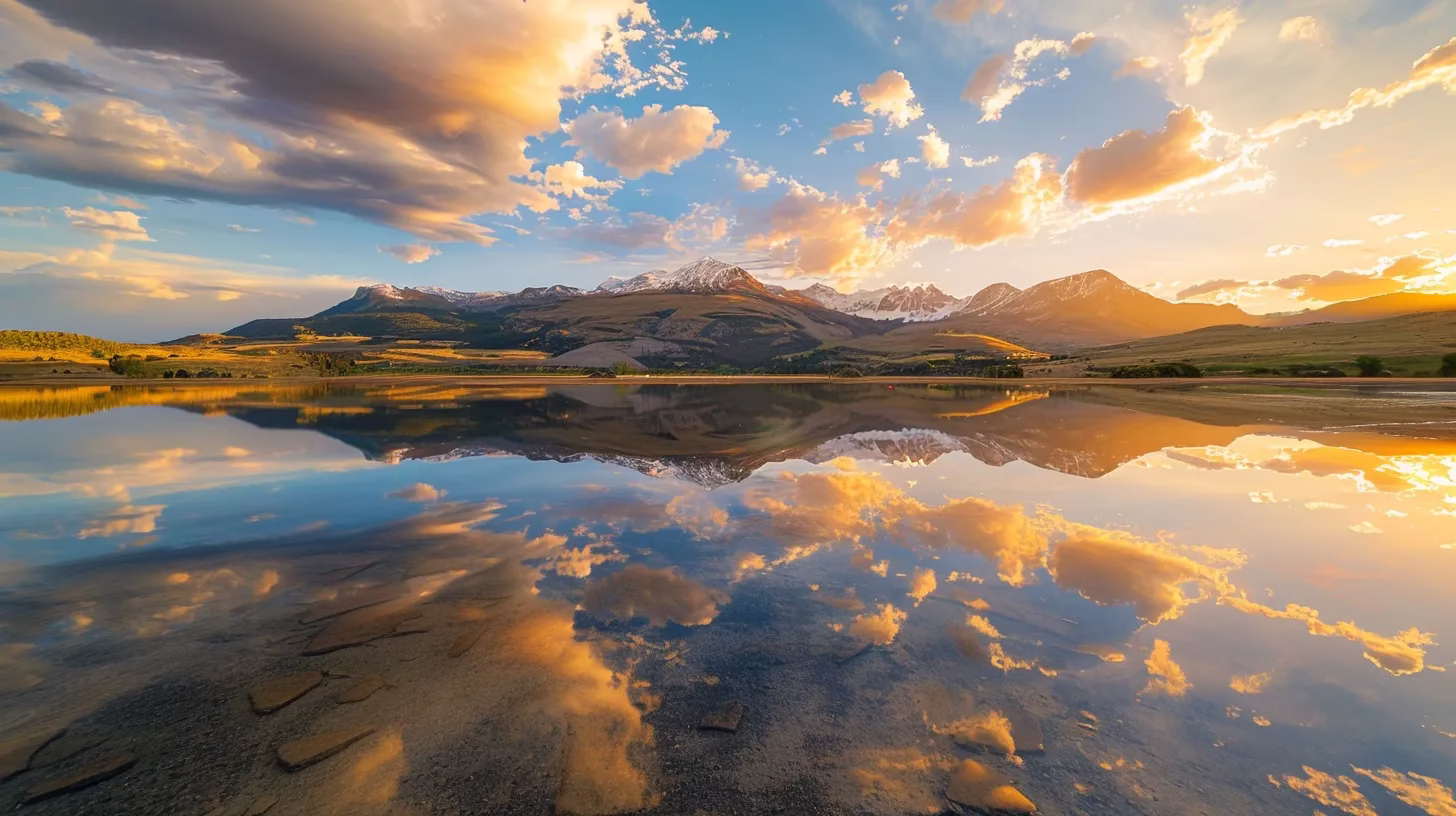 Managing Door Water Issues in Your Property 4 a breathtaking sunrise casts golden hues over a serene mountain landscape, reflecting in a tranquil lake that perfectly mirrors the vibrant sky.