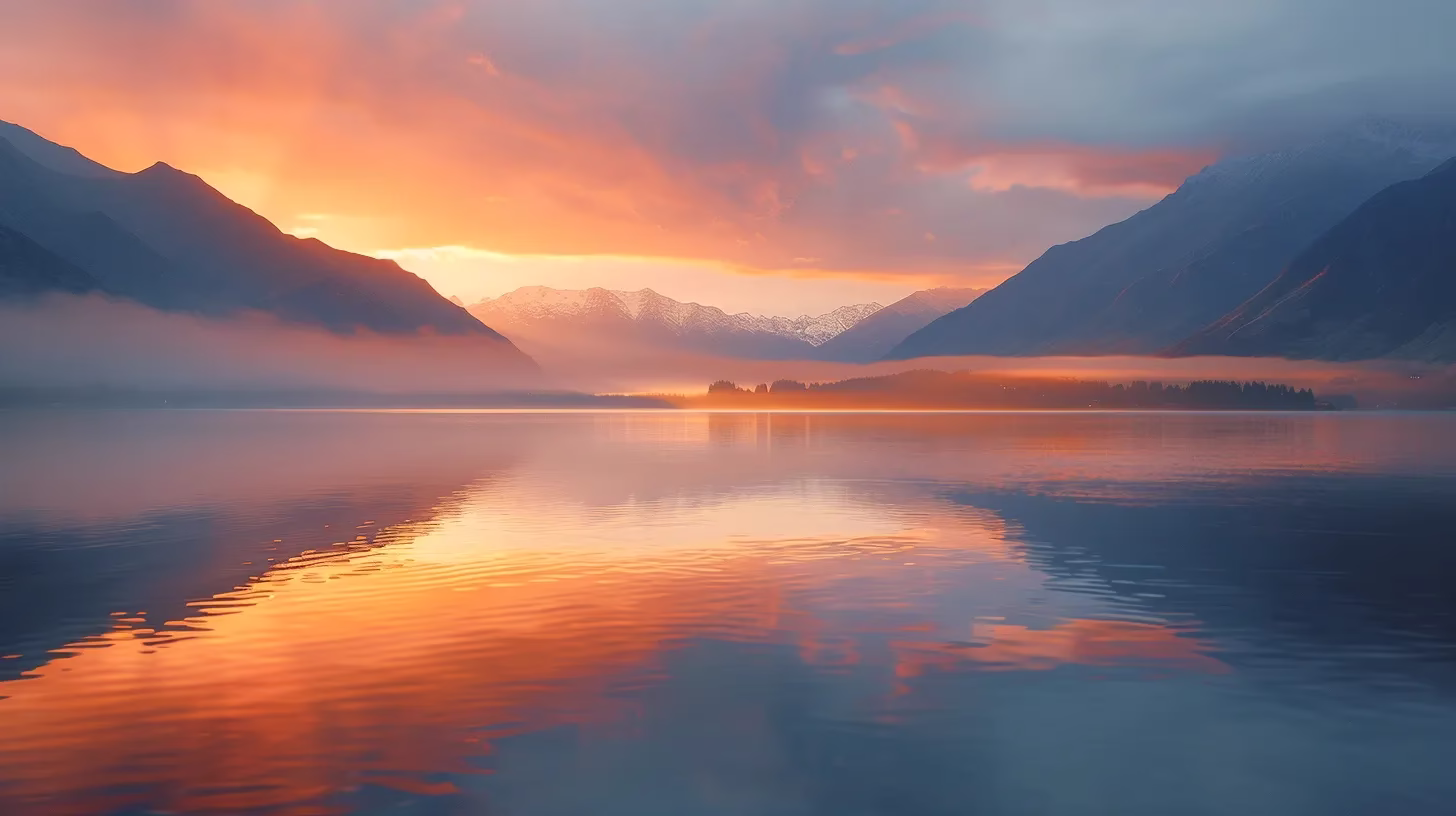 Selecting White Outdoor Plants for Year-Round Appeal 6 a breathtaking sunrise casts a golden glow over a tranquil lake, reflecting vibrant hues of orange and pink while mist gently rises from the water's surface, creating an ethereal atmosphere.