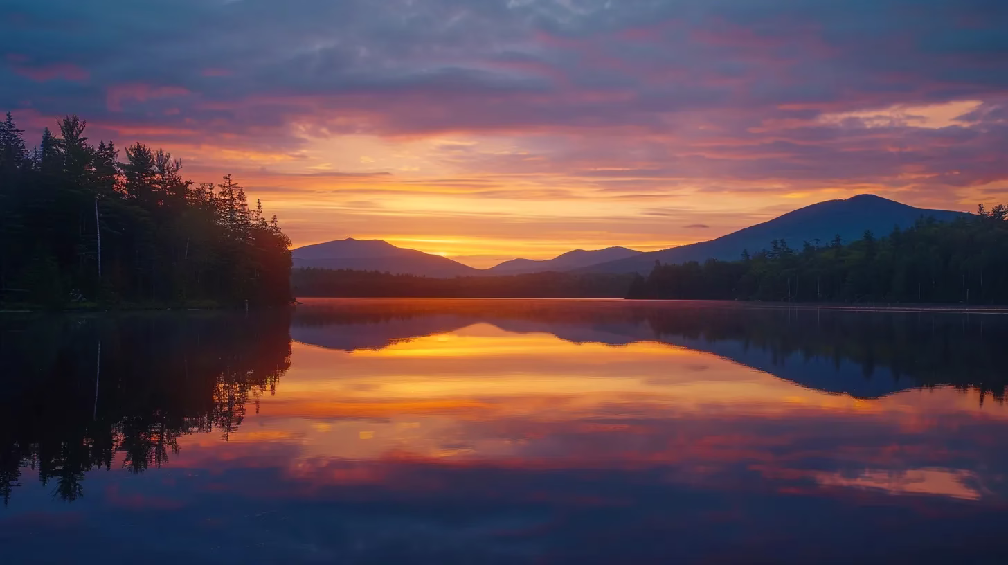 Designing With Interior Water: A Modern Touch 6 a breathtaking sunrise casts golden hues over a tranquil mountain lake, reflecting the vibrant colors of the sky and surrounding peaks in perfect symmetry.