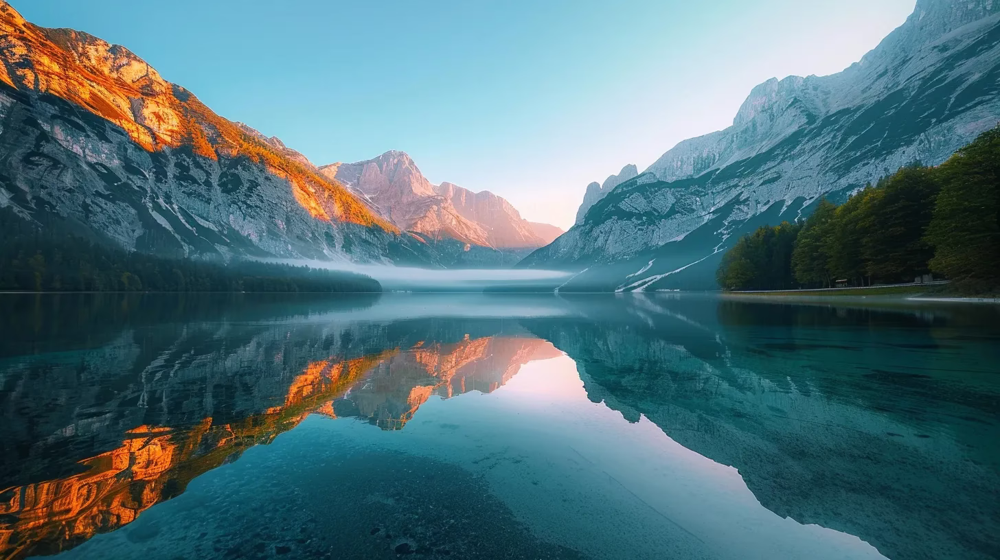 Transform Your Space With a Stunning Rock Water Feature 4 a breathtaking sunrise illuminates a tranquil lake, surrounded by majestic mountains reflecting vividly in the crystal-clear water, creating a serene and harmonious landscape.