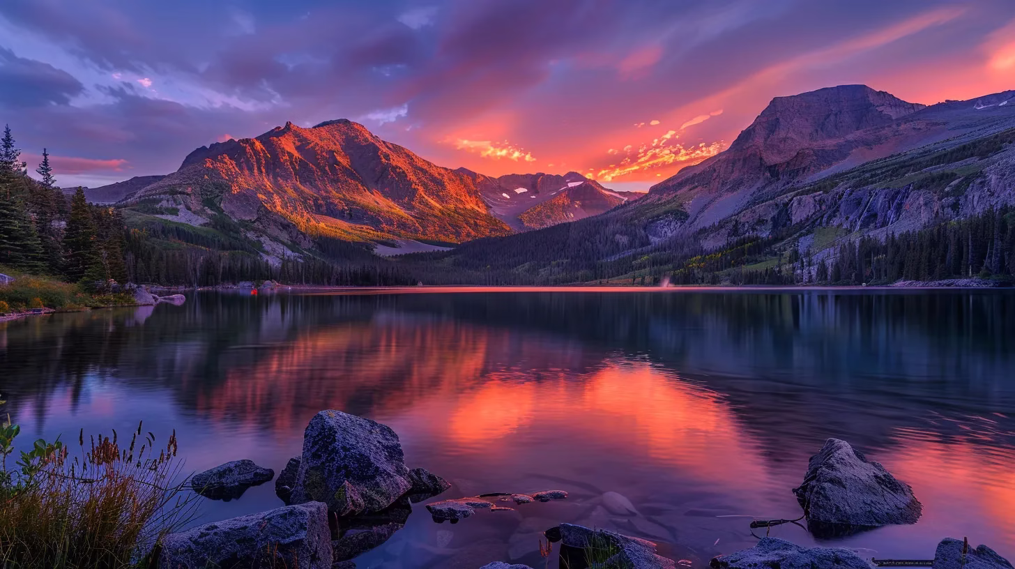 Enhancing Outdoor Serenity With Rain Fountain Designs 1 a breathtaking sunrise illuminating a tranquil mountain lake, where vibrant colors reflect brilliantly off the still water, creating a serene and captivating natural landscape.