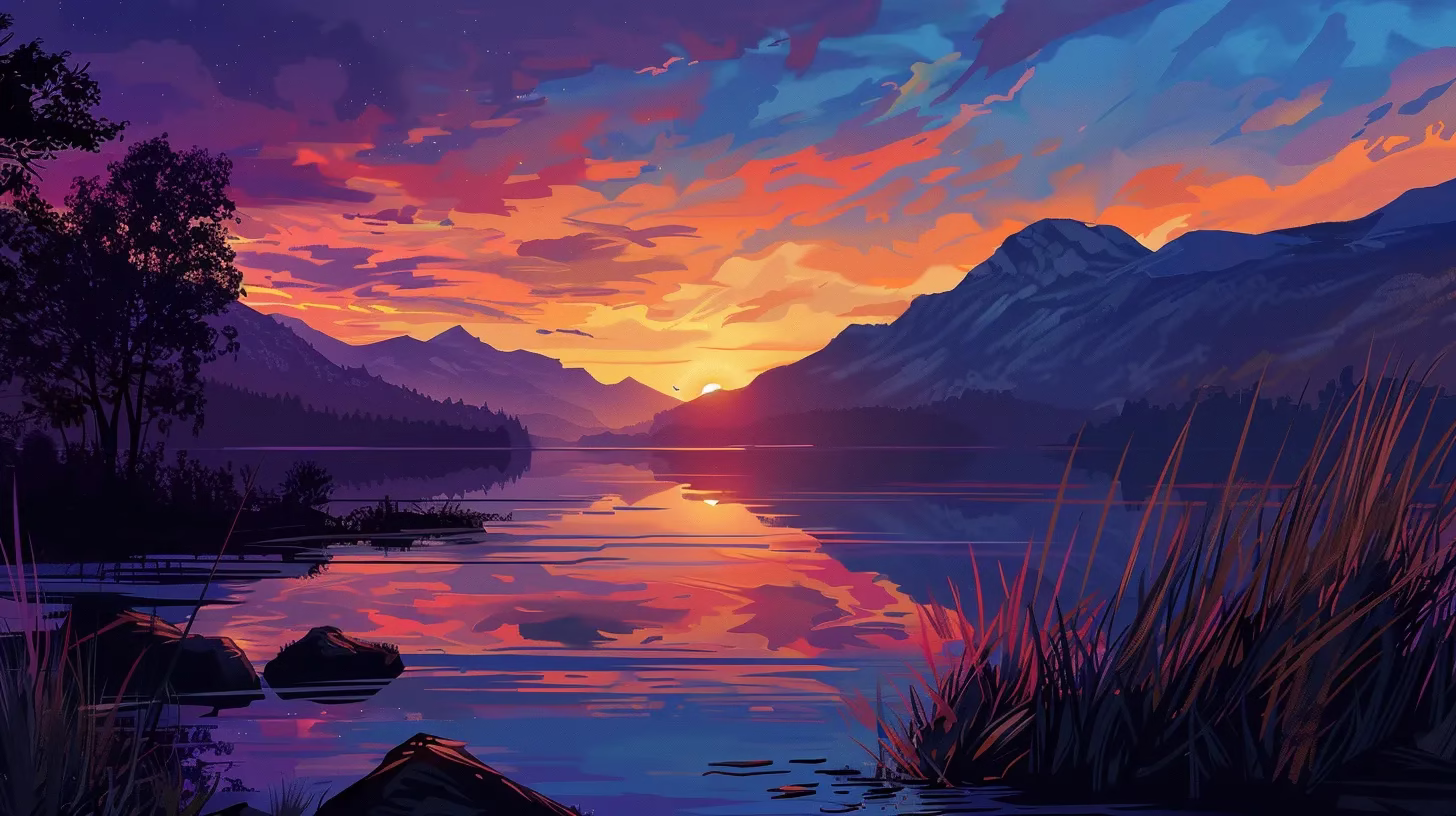 Creative Ways to Use Cheap Indoor Storage Solutions 1 a breathtaking sunset casts a vibrant palette of oranges and purples over a tranquil lake, reflecting the silhouettes of towering mountains under a fading blue sky.