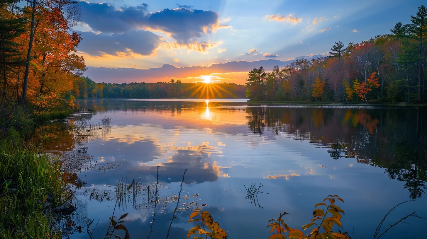 Exploring the Unique Aspects of Water's Composition 6 a breathtaking sunset casts golden hues over a tranquil lake, where vibrant autumn foliage reflects perfectly on the still water, creating a serene and harmonious landscape.