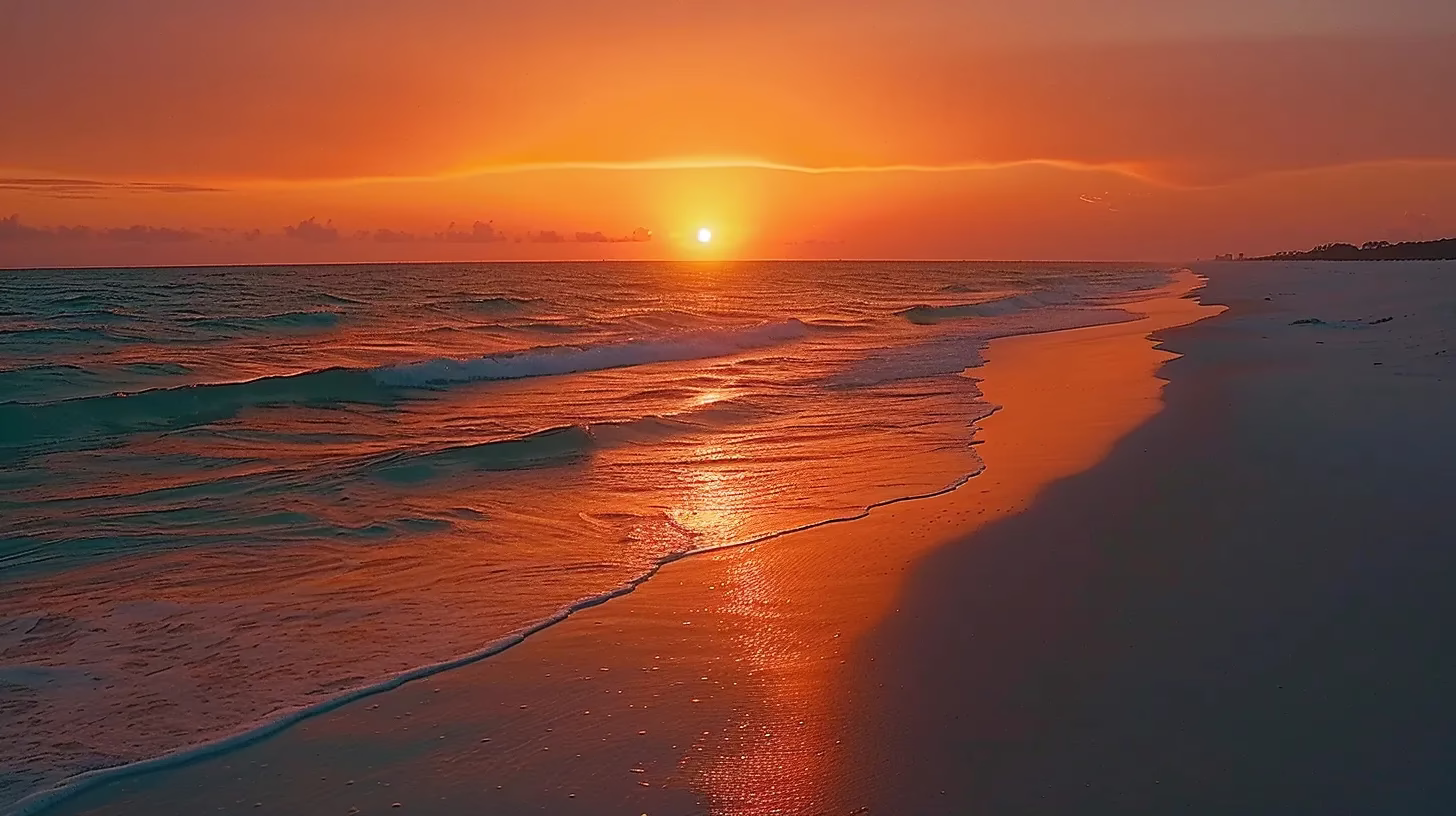 Ways to Feature Indoor Lighting for Stunning Effects 2 a breathtaking sunset casts vibrant hues of orange and pink over a tranquil ocean, where gentle waves lap at a pristine sandy shore, creating an atmosphere of peaceful solitude.