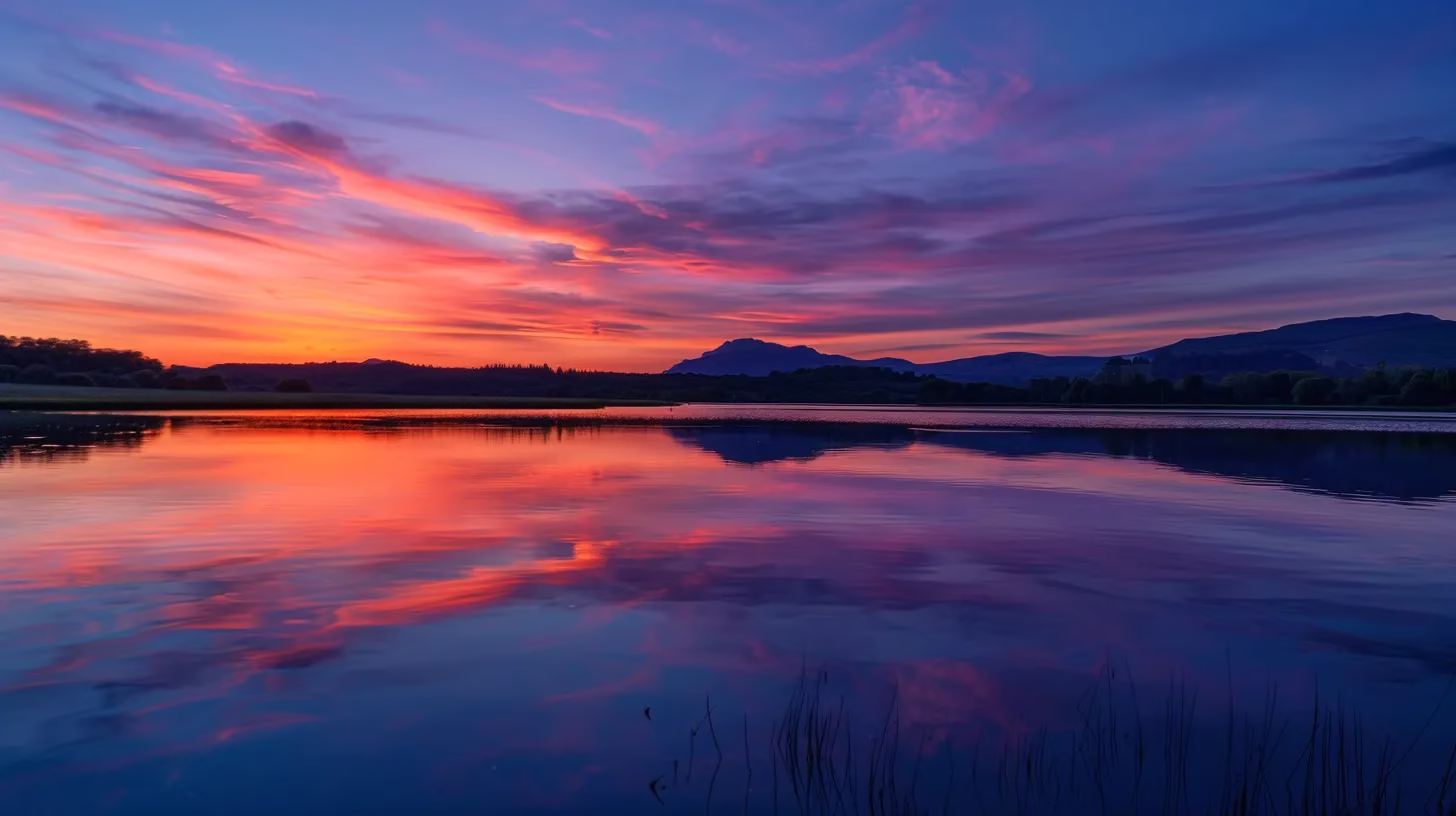 Slate Water Feature Maintenance Tips for Homeowners 3 a breathtaking sunset casts vibrant hues of orange and pink across a tranquil lake, reflecting the serene beauty of nature in every ripple.