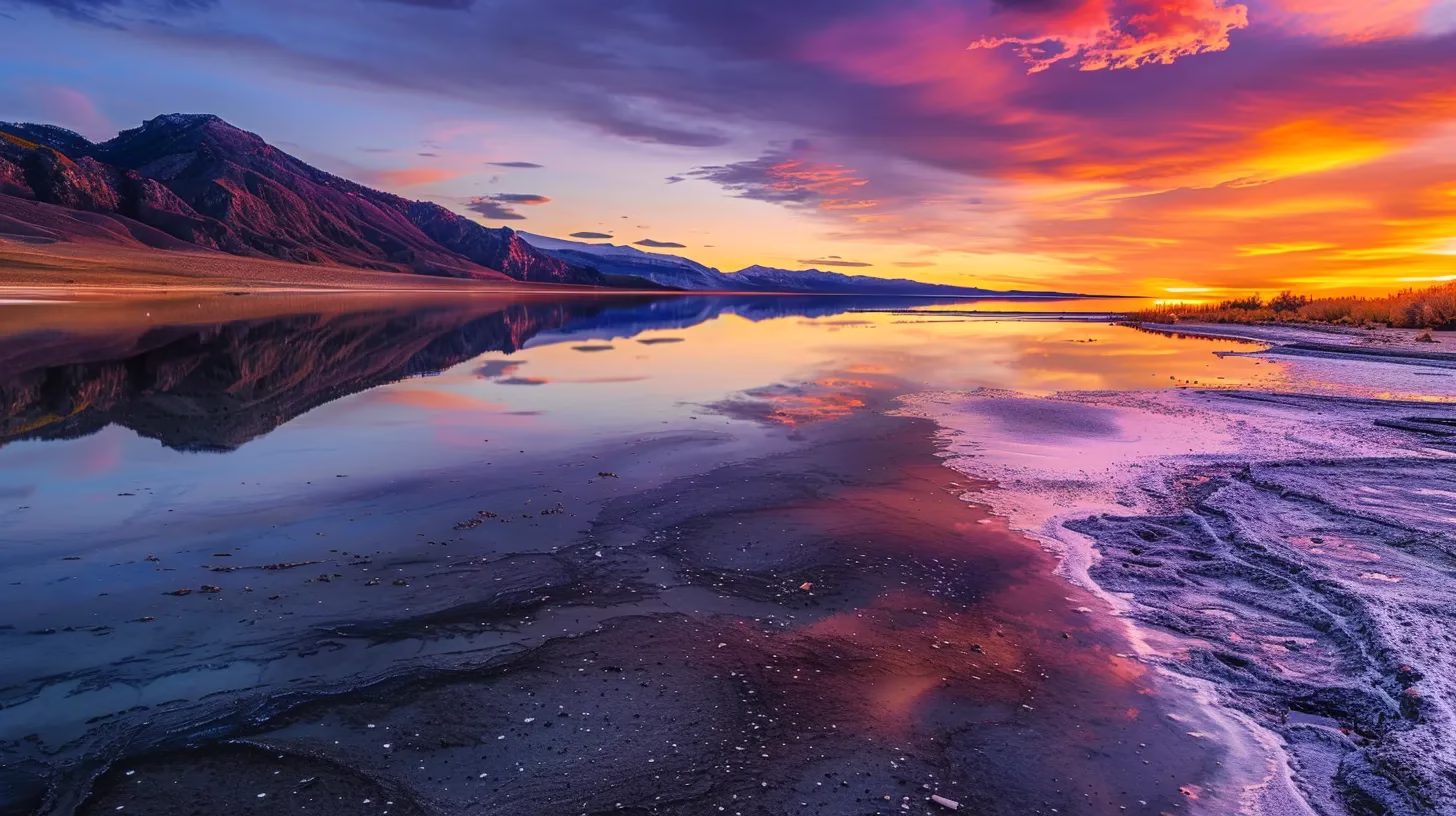 Transform Your Yard With a Beautiful Garden Fountain 2 a breathtaking sunset casts vibrant hues of orange and purple across a tranquil lakeshore, where the glassy water reflects the dramatic sky, creating a harmonious blend of nature’s beauty.