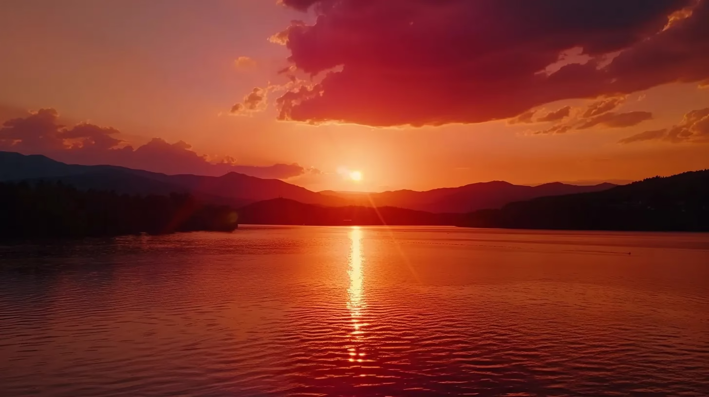 Effective Wall Design Strategies for Ultimate Style 4 a breathtaking sunset casts vibrant hues of orange and pink over a tranquil lake, with silhouetted mountains reflecting softly in the shimmering water below.