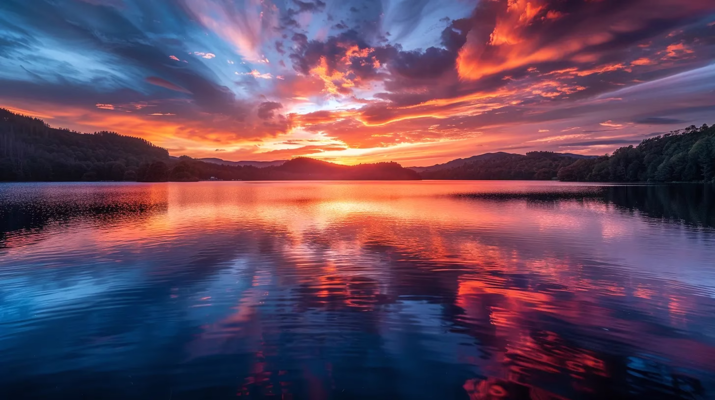 Incorporating a Square Fountain Into Your Backyard 1 a breathtaking sunset casts vibrant hues of orange and pink across a tranquil lake, reflecting the colorful sky on its glassy surface, evoking a sense of peace and serenity.