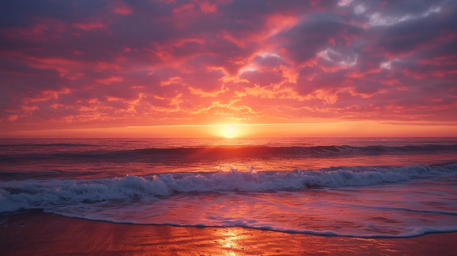 How an Interior Fountain Enhances Home Design 1 a breathtaking sunset casts vibrant hues across an expansive ocean, with gentle waves reflecting the fiery orange and soft pink sky, evoking a sense of tranquility and awe.