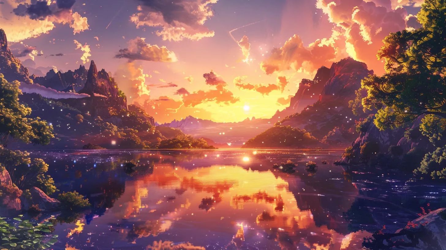 Illuminate Your Events With Dynamic LED Wall Design 2 a breathtaking sunset casts vibrant hues of orange and purple over a tranquil lake, reflecting the dramatic sky and surrounding lush greenery in perfect harmony.