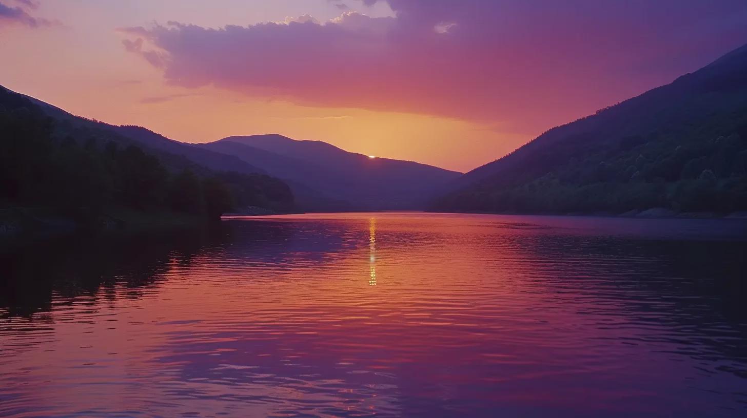 Selecting White Outdoor Plants for Year-Round Appeal 1 a breathtaking sunset illuminates a serene lake surrounded by majestic mountains, casting vibrant hues of orange, pink, and purple onto the water's surface, creating a tranquil and picturesque reflection.