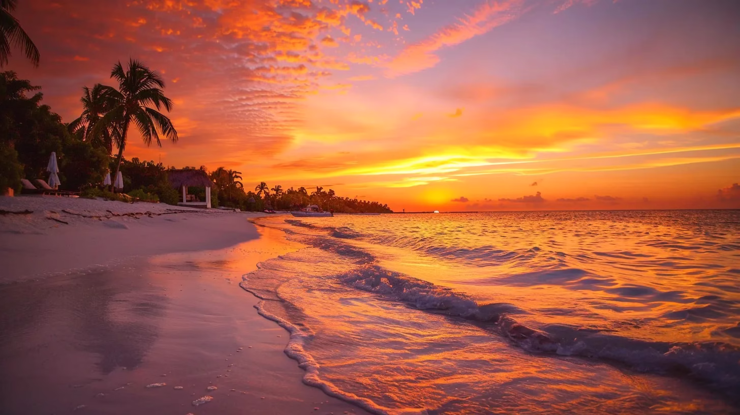 How Wall Water Adds Serenity to Your Surroundings 3 a breathtaking sunset paints the sky in vibrant shades of orange and pink, casting a warm glow over a tranquil beach with gentle waves lapping at the shore.