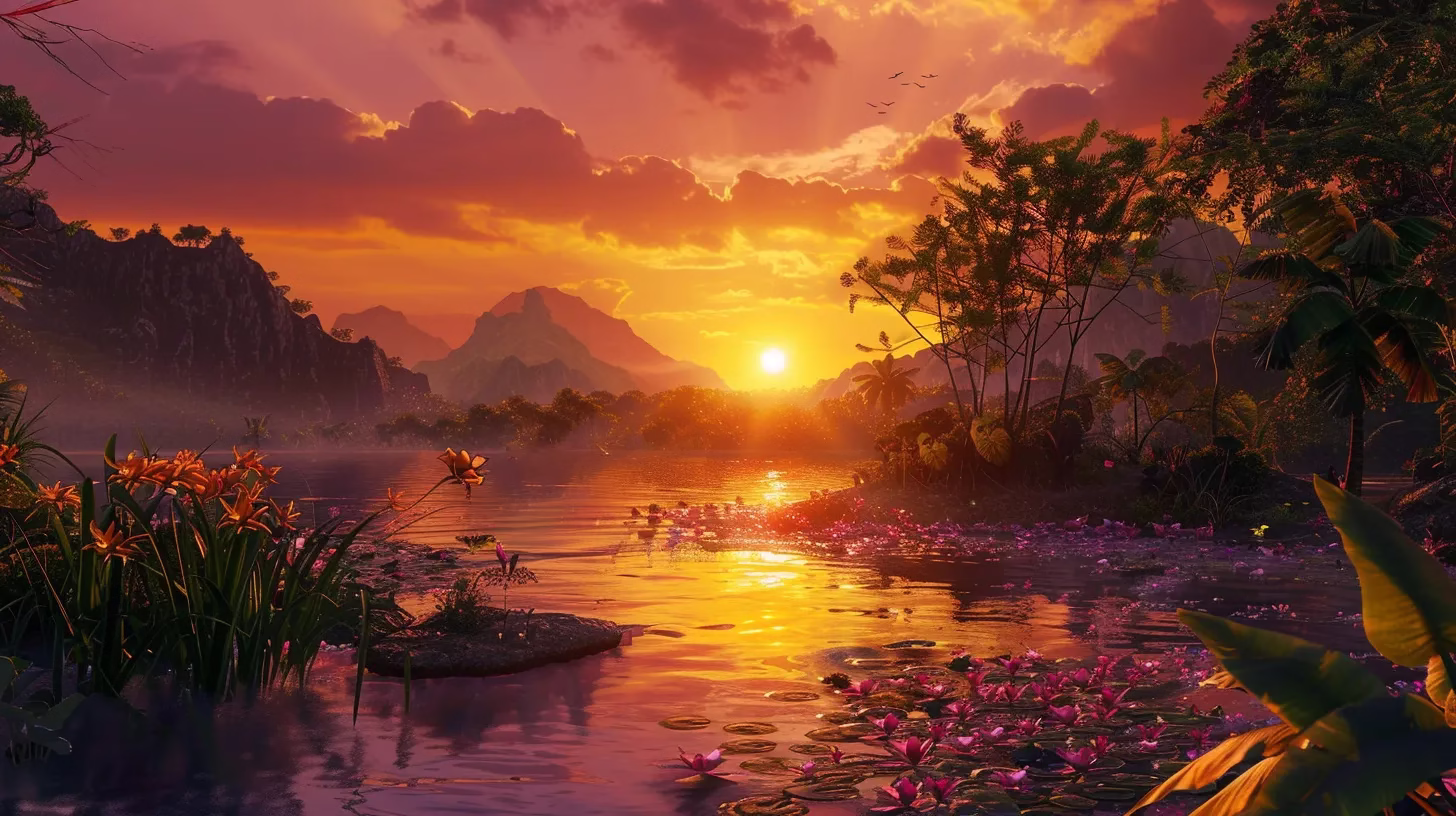 Finding the Perfect Indoor Mirror for Your Home 5 a lush, vibrant sunset over a tranquil lake reflects dazzling hues of orange and purple, creating a serene atmosphere that captures the beauty of nature's transition from day to night.