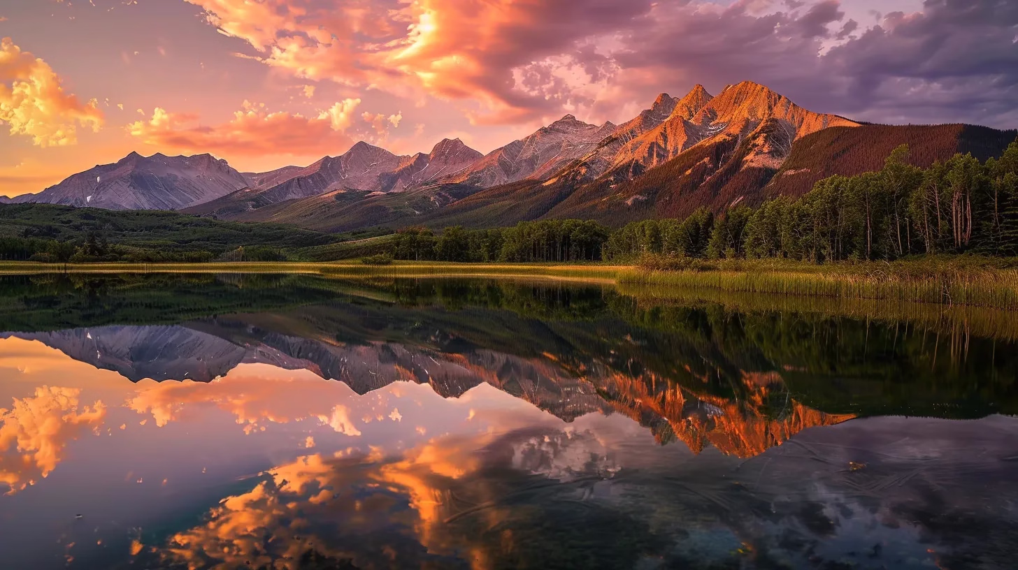 Indoor Tabletop Arrangement Ideas to Inspire You 1 a majestic mountain range rises dramatically against a vibrant sunset sky, casting deep shadows over a tranquil, reflective lake that captures the brilliance of the golden and purple hues.