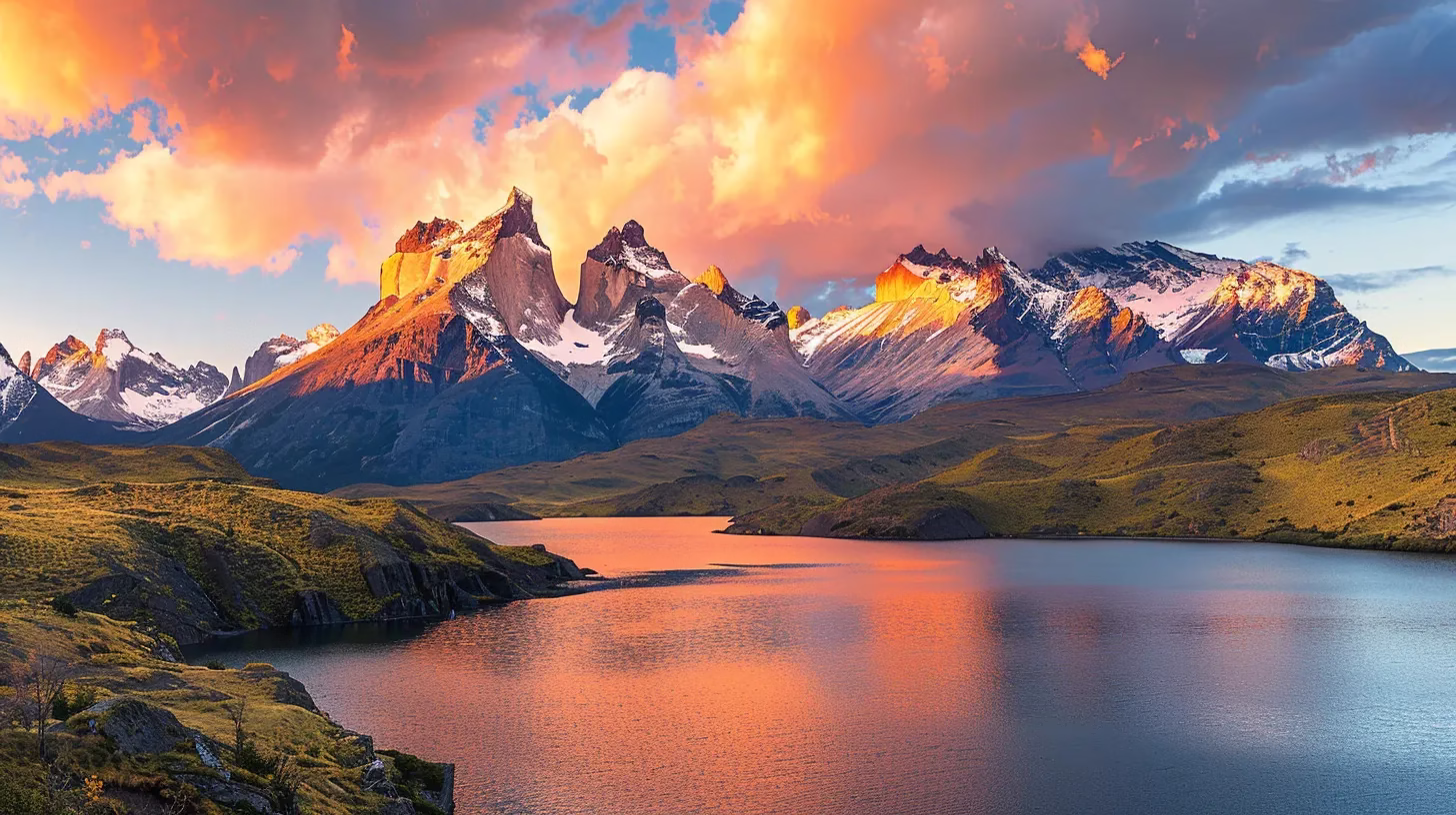 Enhancing Outdoor Serenity With Rain Fountain Designs 3 a majestic mountain range towers under a vivid sunset, its rugged peaks bathed in golden light, reflecting in the serene lake below, creating a breathtaking natural panorama.