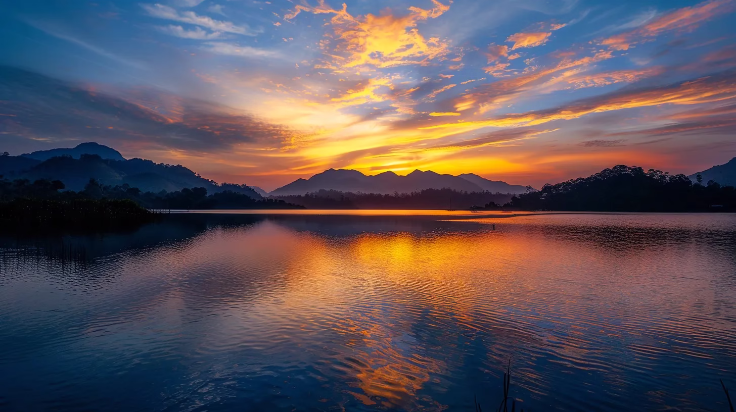 Advantages of Using a Mesh Wall for Outdoor Areas 2 a majestic sunrise casts a golden hue over a tranquil lake, reflecting the vibrant colors of the sky and the silhouette of distant mountains, creating a serene and harmonious atmosphere.