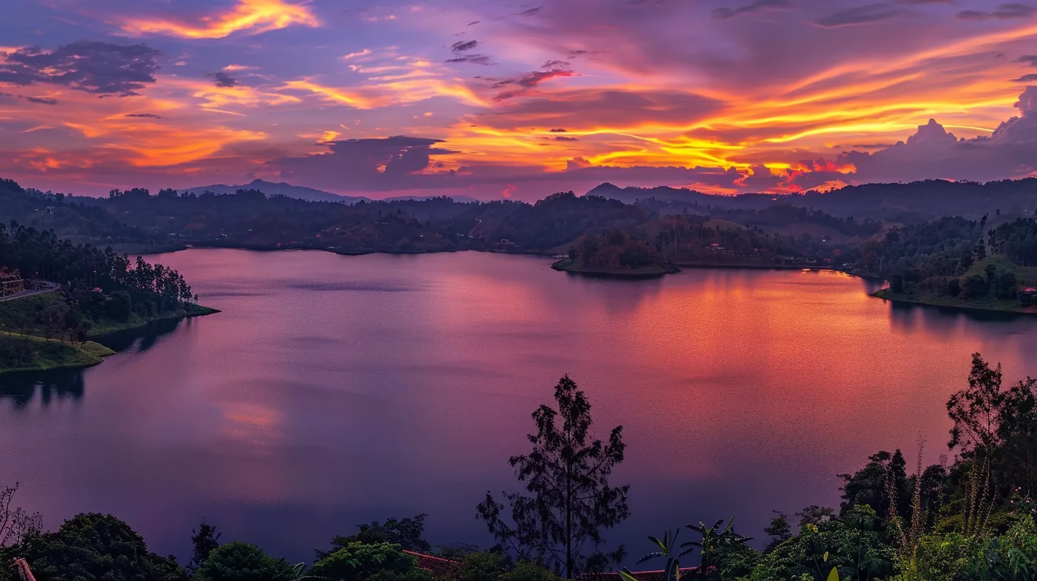 Unique Indoor Waterfall Design to Refresh Your Decor 5 a majestic sunset casts vibrant hues of orange and purple over a serene mountain lake, reflecting the tranquil beauty of nature in a breathtaking panorama.