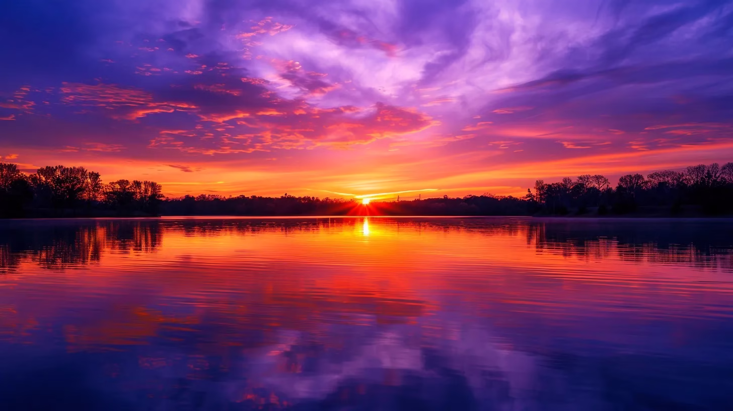 Innovative Wall Design Styles to Enhance Your Space 3 a majestic sunset paints the sky in vibrant hues of orange and purple, casting a warm glow over a tranquil lake reflecting the breathtaking colors.