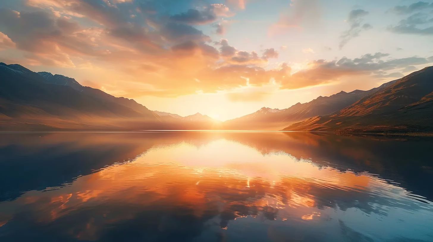 Creative Solutions for Excess Patio Water Problems 3 a radiant sunrise illuminates a serene mountain landscape, casting vibrant hues of orange and gold over rugged peaks and a tranquil lake reflecting the breathtaking view.