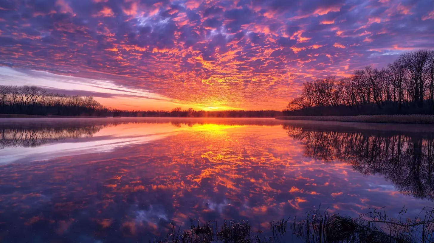 Innovative Ideas for Home Décor Transformation 1 a radiant sunset casts vibrant hues over a tranquil lake, reflecting an ethereal tapestry of oranges, pinks, and purples in the calm water, creating a serene and captivating atmosphere.