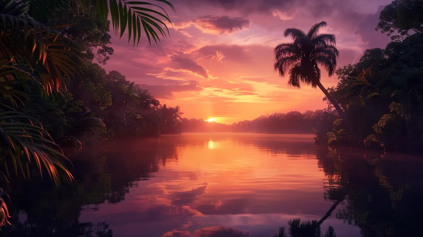 Stylish Garden Decor Options to Reflect Your Personality 3 a serene sunset paints the sky in vibrant hues of orange and purple, reflecting on a calm lake surrounded by lush, green trees that create a peaceful and enchanting atmosphere.