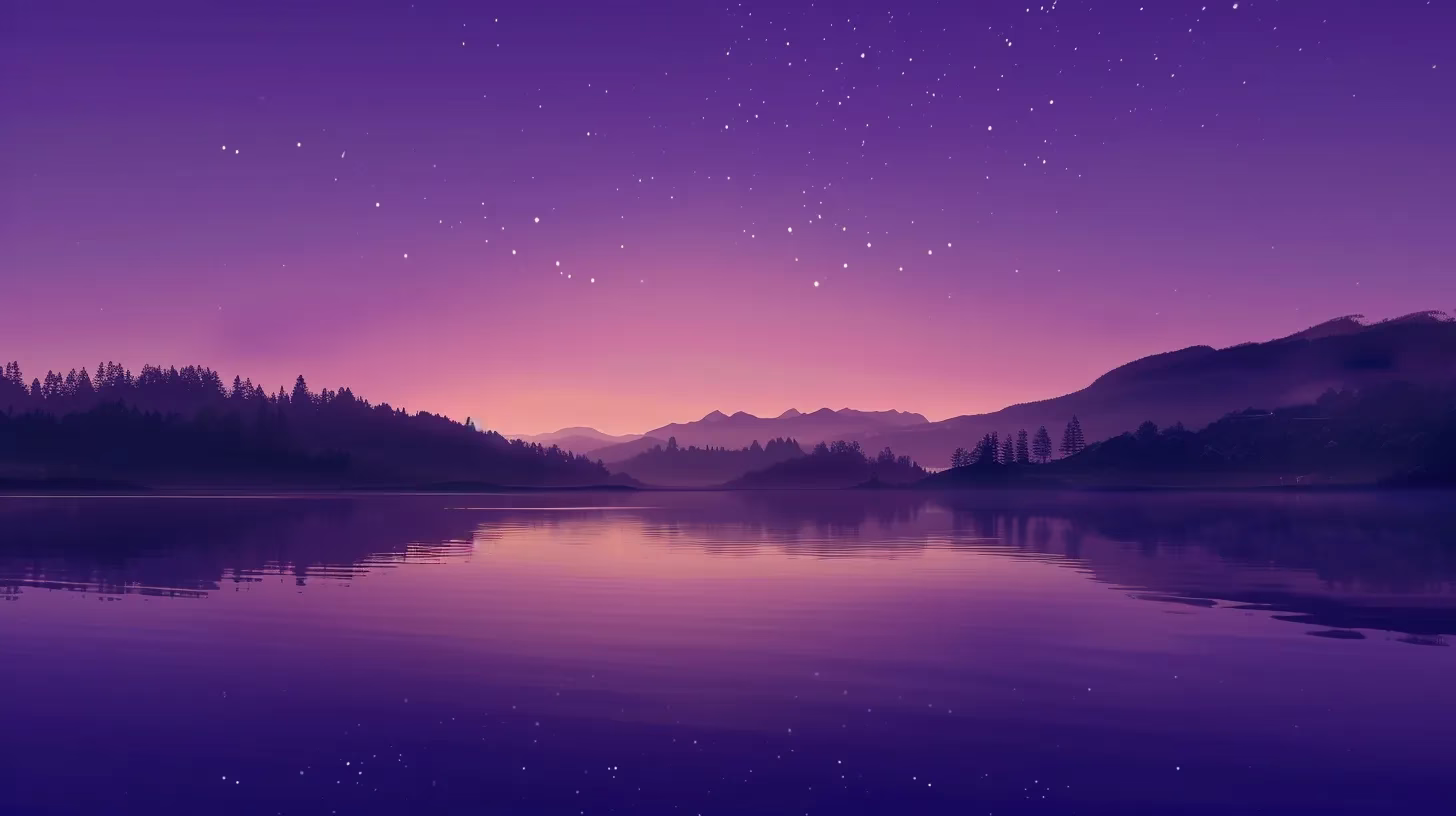 Perfecting Your Garden Watering Routine for Healthy Plants 4 a serene twilight landscape painted in hues of purple and gold, featuring a tranquil lake reflecting the emerging stars and silhouetted mountains in the background.