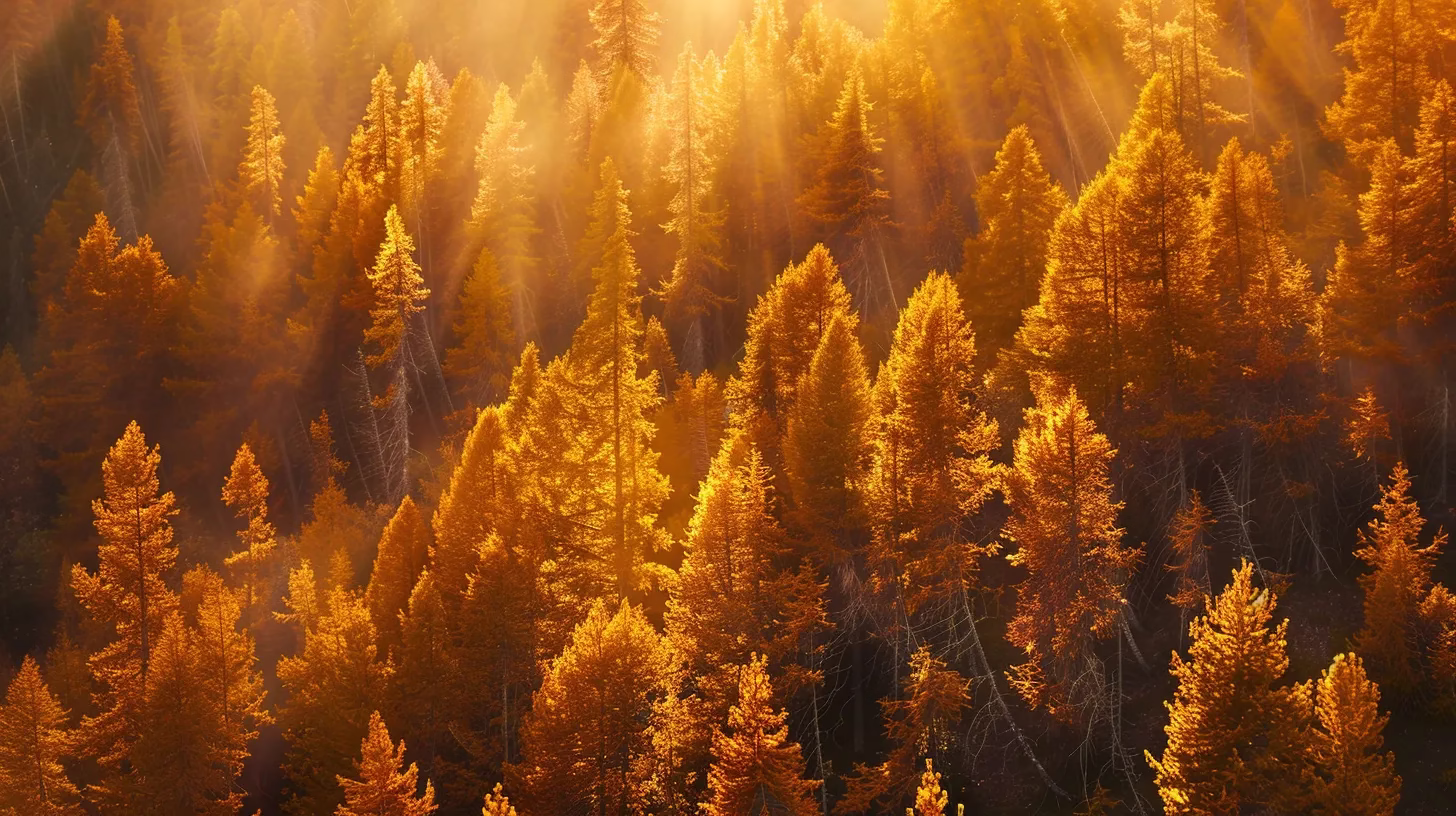 Benefits of Adding an Indoor Water Fall to Your Home 5 a vibrant autumn forest, with golden leaves gently cascading from tall, majestic trees under a warm, golden sunlight, creating a serene and enchanting atmosphere.