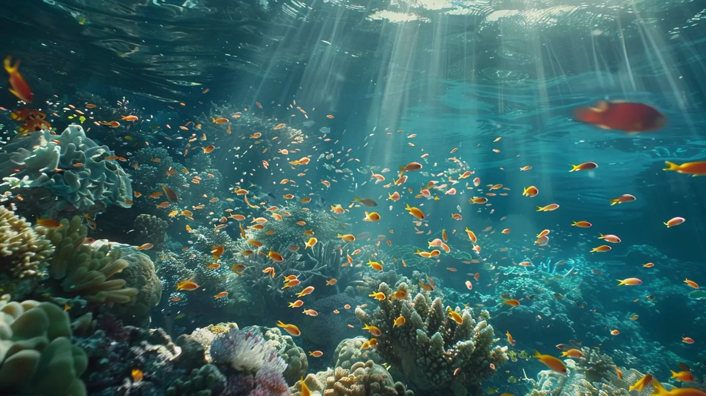 Enhance Your Garden With Stone Water Features 3 a vibrant coral reef teeming with colorful fish glimmers under the crystal-clear turquoise water, illuminated by the warm sunlight filtering through the ocean's surface.