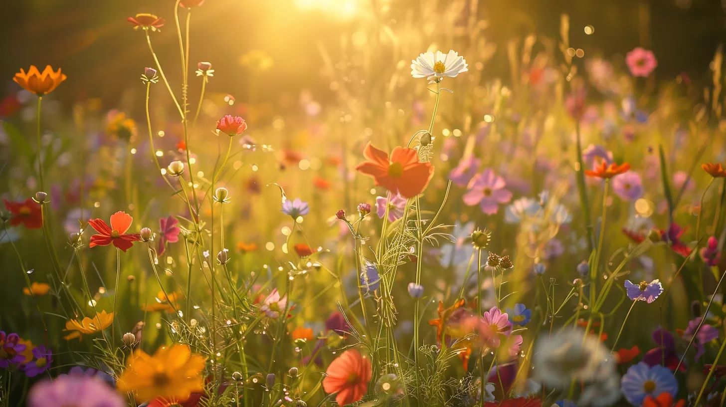 Create a Relaxing Atmosphere With a Pool Fountain 1 a vibrant, sun-drenched meadow showcases a breathtaking array of wildflowers in full bloom, exuding a sense of tranquility and natural beauty.