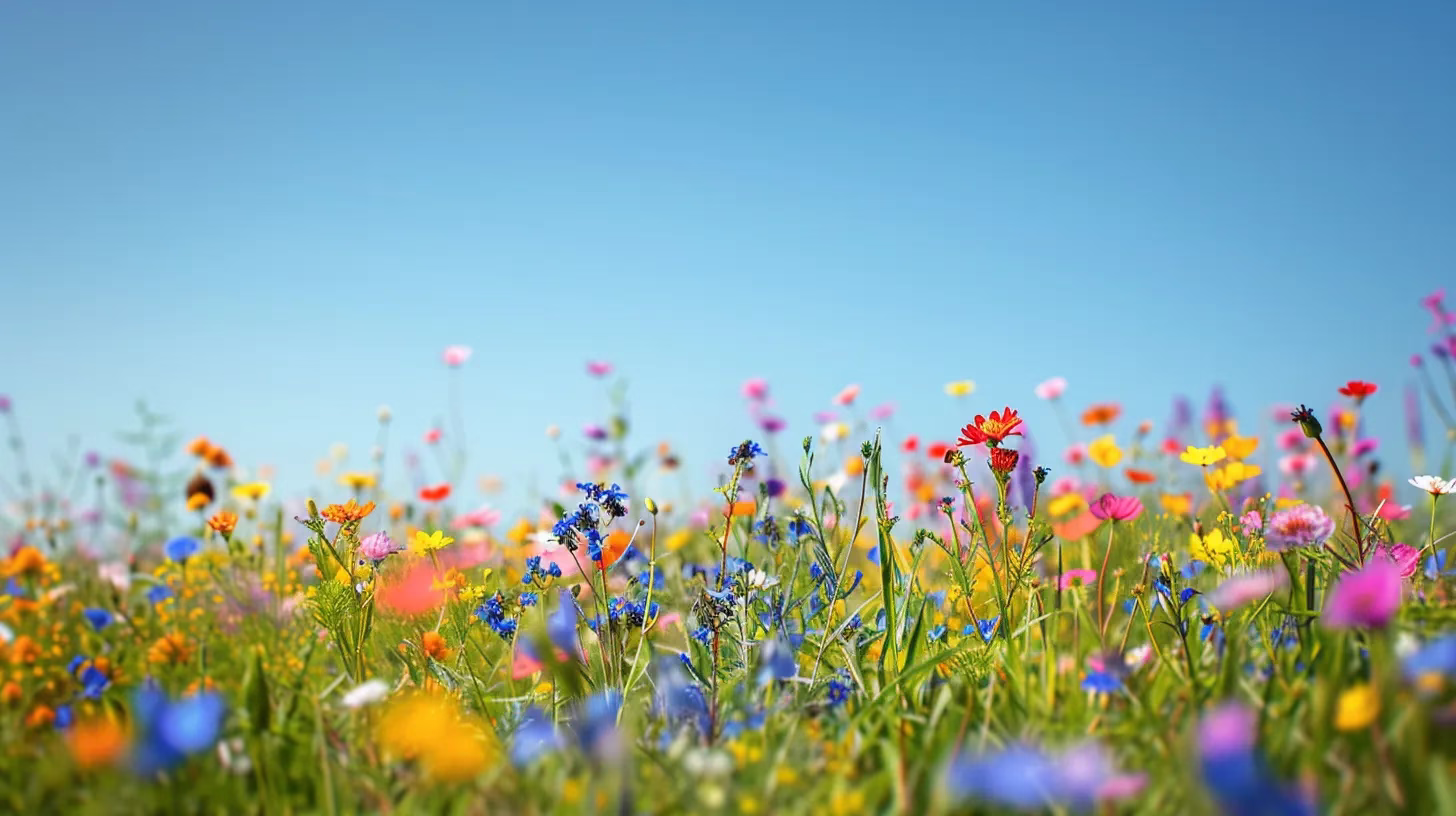 Must-Have Fountain Accessories for Every Garden Lover 6 a vibrant, sunlit meadow bursts with wildflowers, their vivid colors dancing beneath a clear blue sky, inviting a sense of serene tranquility.