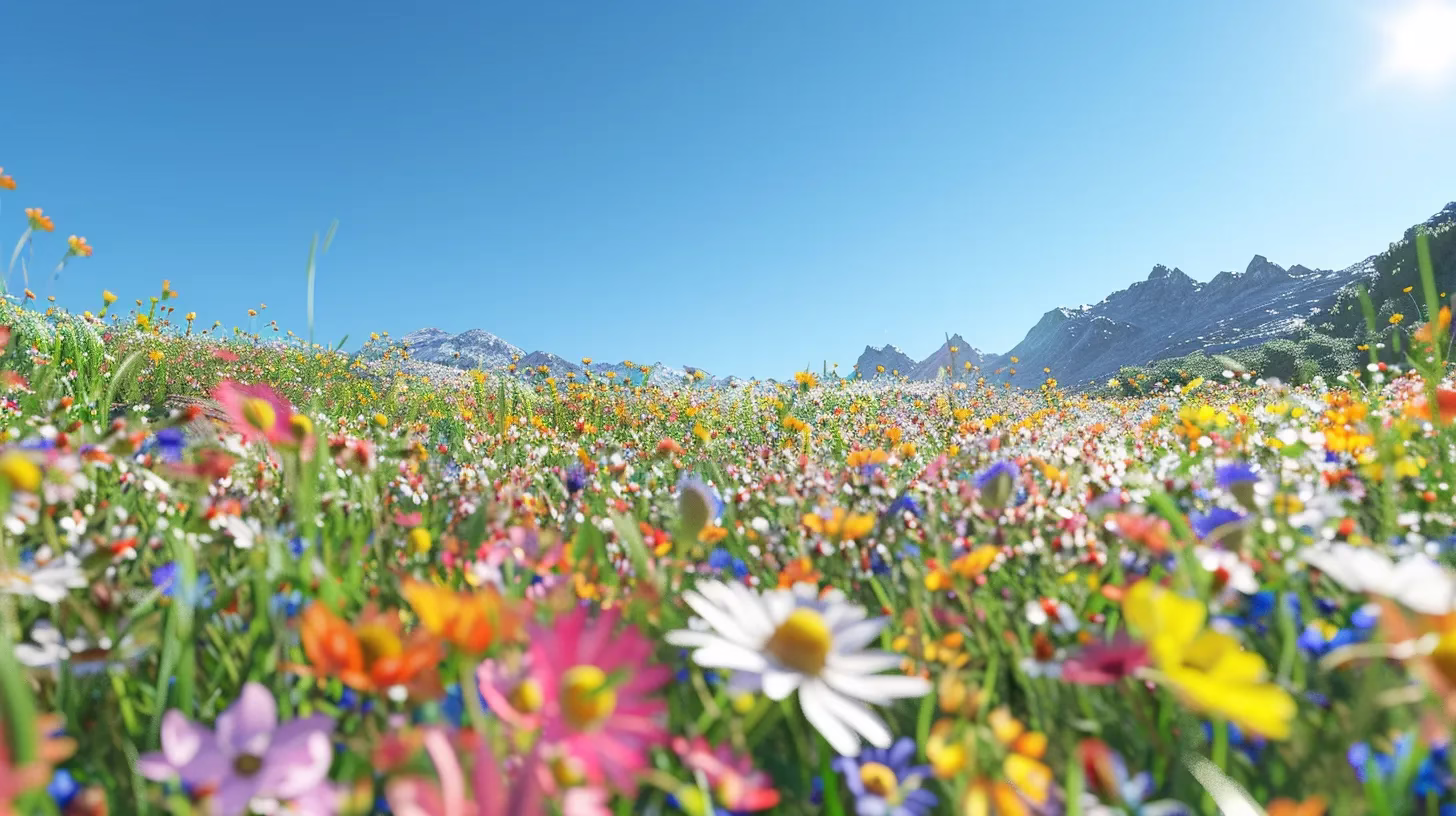 How to Choose the Right Material for Your Exterior Wall 3 a vibrant, sunlit meadow is adorned with a kaleidoscope of blooming wildflowers swaying gently in the breeze, under a clear blue sky.