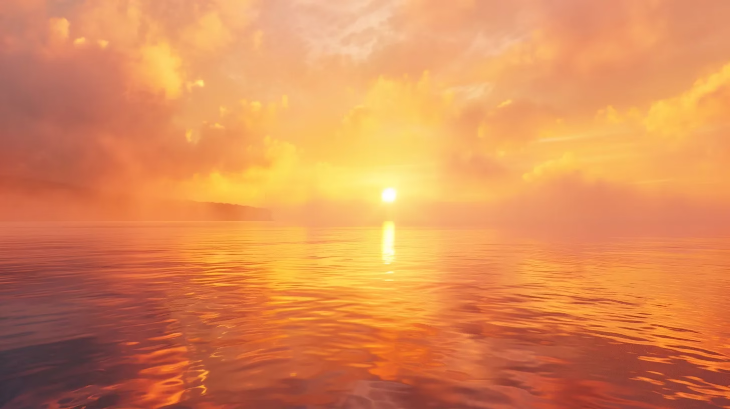 Tips for Designing a Garden Large Enough for Gathering 3 a vibrant sunrise casts golden light over a serene lake, illuminating the mist rising from the water and reflecting the colorful sky in tranquil ripples.