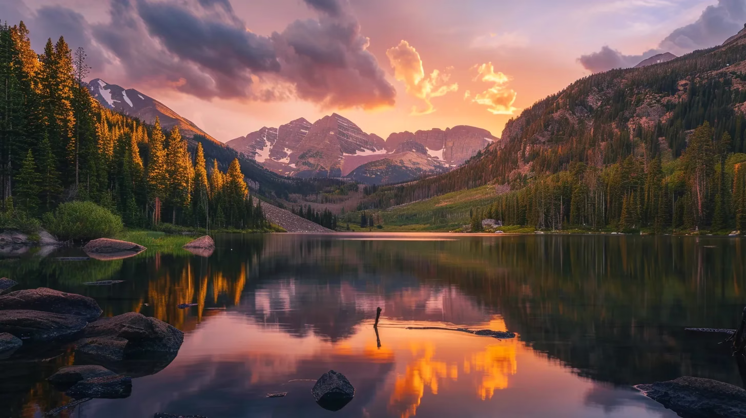 A Mini Waterfall: Adding Serenity to Your Living Space 4 a vibrant sunrise illuminates a serene mountain lake, reflecting the surrounding peaks and creating a tranquil yet striking atmosphere.