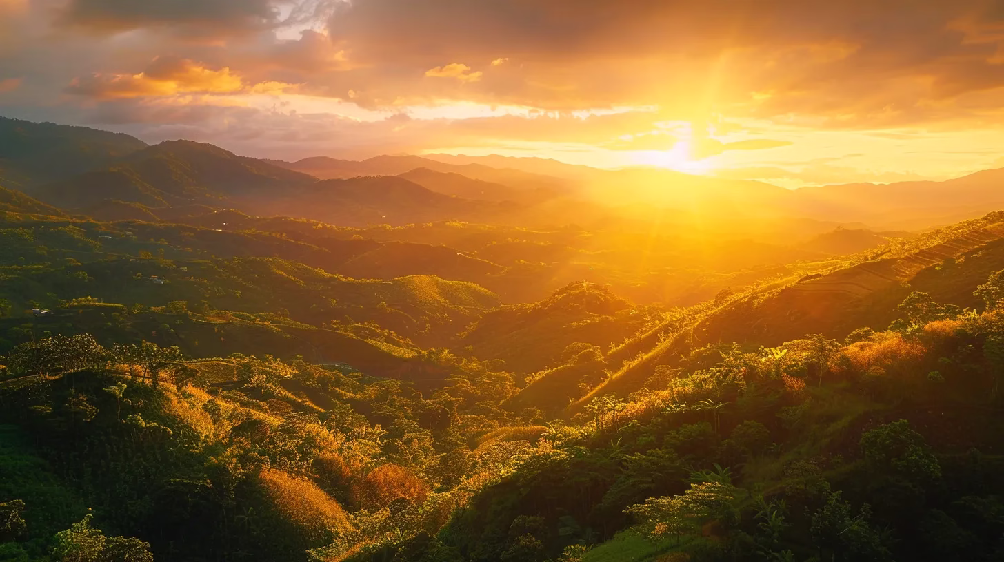 Lightweight Outdoor Solutions for Hiking and Camping 5 a vibrant sunrise illuminates a serene mountain landscape, casting golden light on the lush green valleys below, evoking a sense of tranquility and new beginnings.