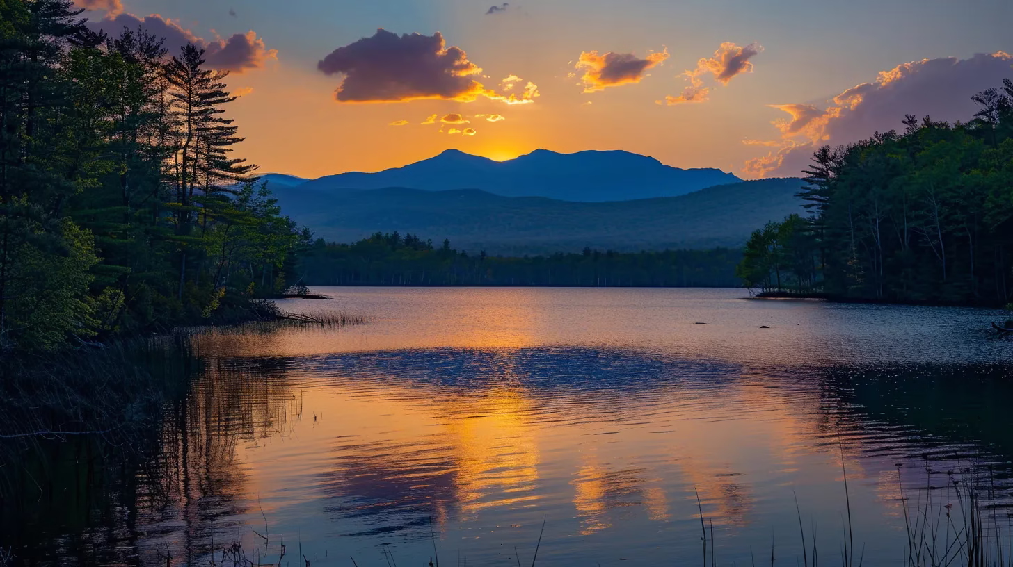 Incorporating a Square Fountain Into Your Backyard 4 a vibrant sunset casts a warm golden glow over a tranquil lake, with silhouetted mountains towering majestically in the background.
