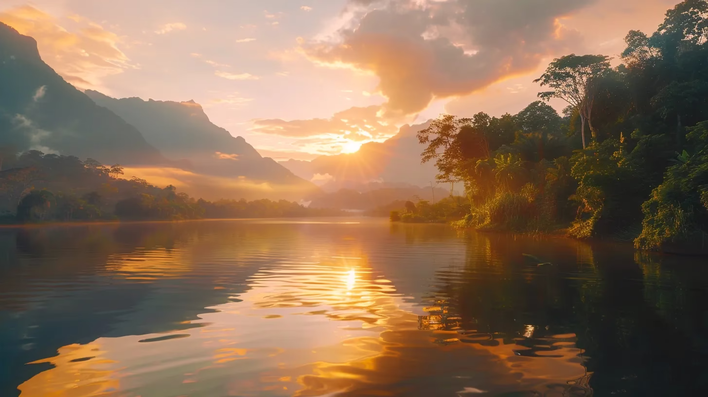 Managing Door Water Issues in Your Property 2 a vibrant sunset casts a warm, golden glow over a serene mountain lake, reflecting the towering peaks and lush greenery surrounding the tranquil waters.