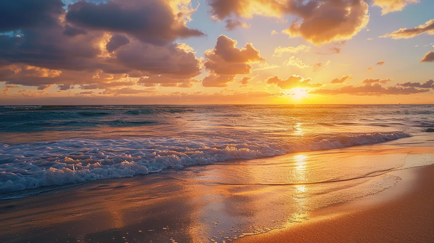 Create Privacy and Beauty With an Elegant Garden Wall 2 a vibrant sunset casts a warm golden hue over a tranquil beach, with gentle waves lapping against smooth, sunlit sand as fluffy clouds drift lazily in the sky.