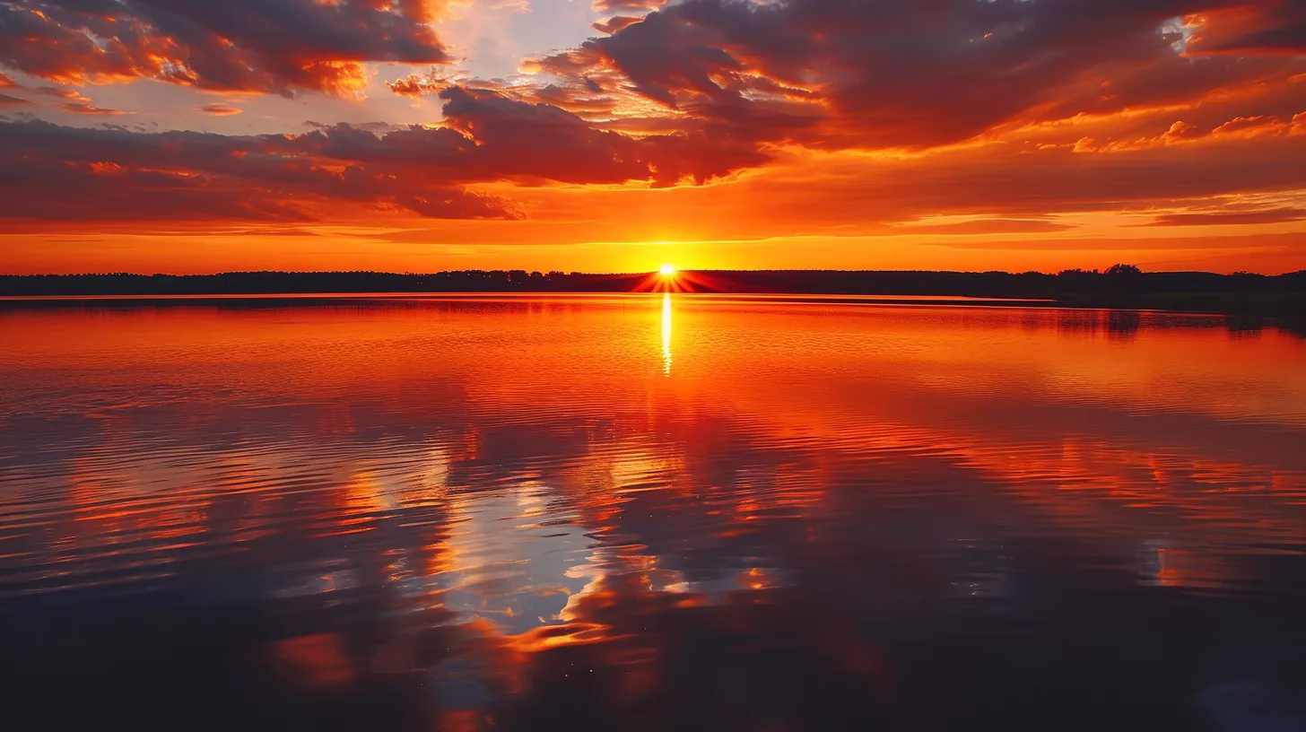 Create Privacy and Beauty With an Elegant Garden Wall 1 a vibrant sunset casts a golden glow over a tranquil lake, reflecting the fiery hues of the sky against the serene water's surface.