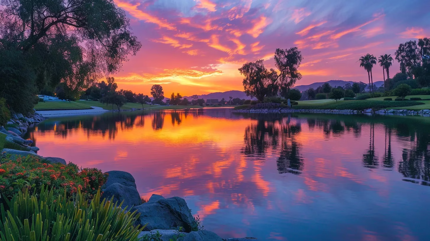 Effective Wall Design Strategies for Ultimate Style 3 a vibrant sunset casts a warm glow over a tranquil lake, reflecting the kaleidoscope of colors in the sky while silhouetted trees frame the serene waterscape.