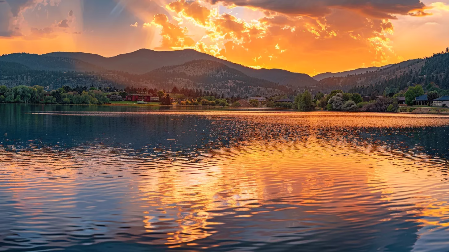 Creative Ways to Use Cheap Indoor Storage Solutions 5 a vibrant sunset casts a golden hue over a serene lake surrounded by towering mountains, reflecting the breathtaking colors of the sky in the tranquil water below.