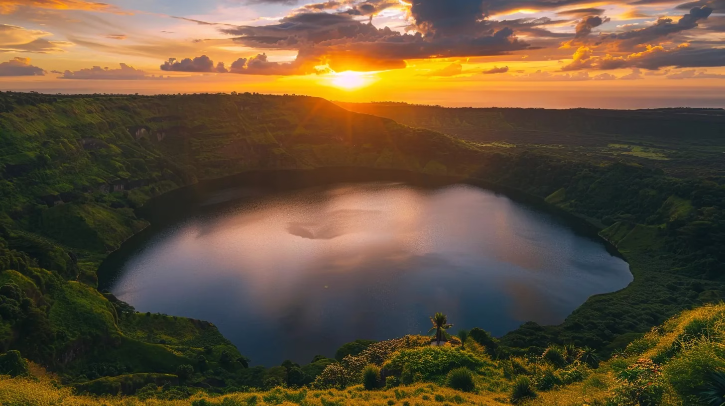 Slate Water Feature Maintenance Tips for Homeowners 4 a vibrant sunset casts a warm golden glow over a serene lake surrounded by lush green mountains, creating a tranquil and picturesque landscape.
