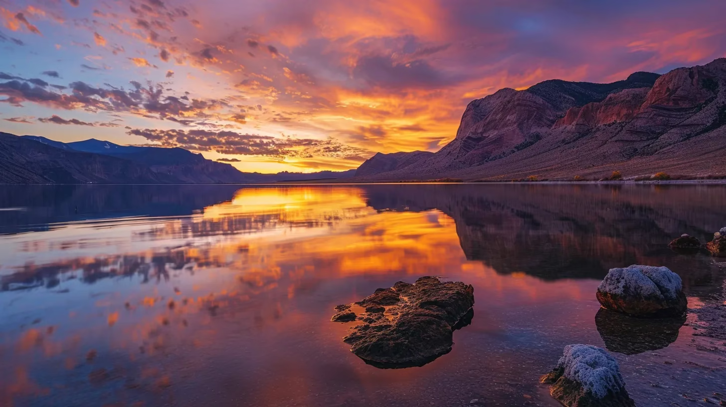 Finding the Perfect Indoor Mirror for Your Home 2 a vibrant sunset casts a warm glow over a tranquil lake, reflecting the fiery hues of the sky against the still water.