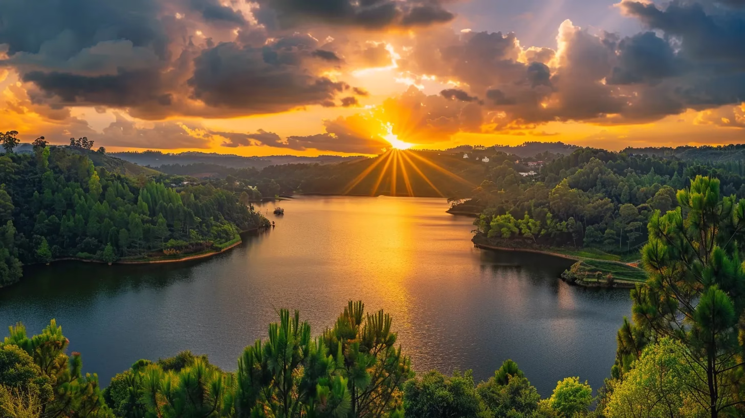 Luxury Indoor Living: Create Your Dream Home 5 a vibrant sunset casts golden hues over a tranquil lake surrounded by lush forests, creating a serene and mesmerizing atmosphere.