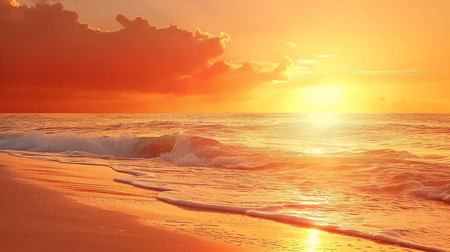 Designing Your Dream Garden With Rock Fountains 1 a vibrant sunset casts golden rays over a tranquil beach, where rolling waves softly kiss the shore, creating a serene and peaceful atmosphere.