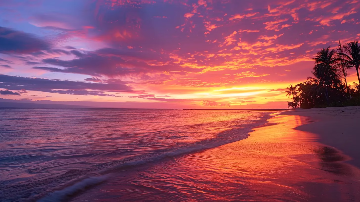 Choosing the Right Materials for Fountain Walls 6 a vibrant sunset paints the sky in hues of orange and pink, illuminating a tranquil beach where gentle waves kiss the shore.