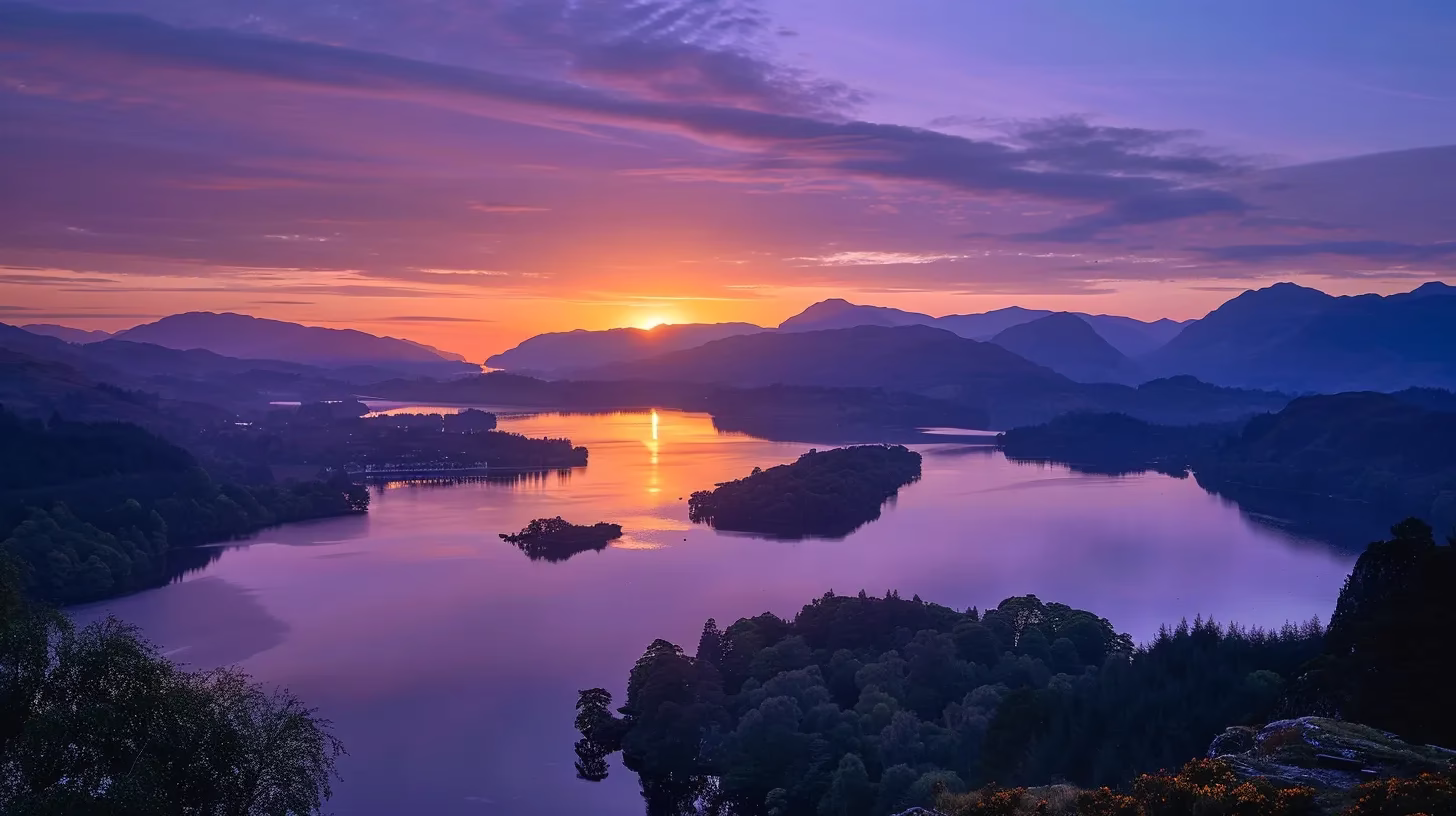 Perfecting Your Garden Watering Routine for Healthy Plants 3 a vibrant sunset paints the sky in hues of orange and purple, casting a warm glow over a tranquil lake surrounded by silhouetted mountains.