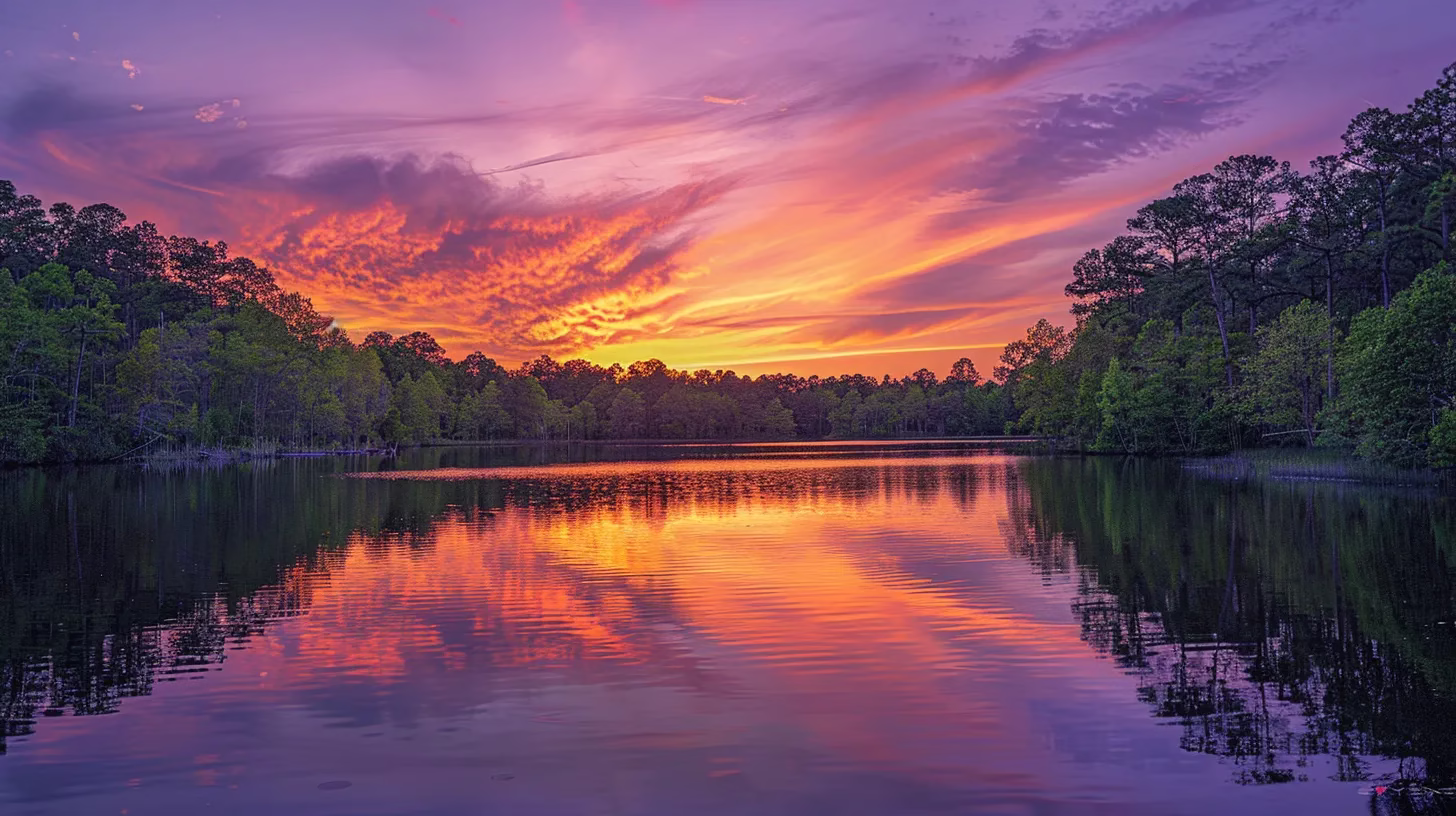 Create Privacy and Beauty With an Elegant Garden Wall 4 a vibrant sunset paints the sky in shades of orange and purple, casting a warm glow over a serene lake surrounded by lush trees, reflecting the breathtaking colors in its still waters.