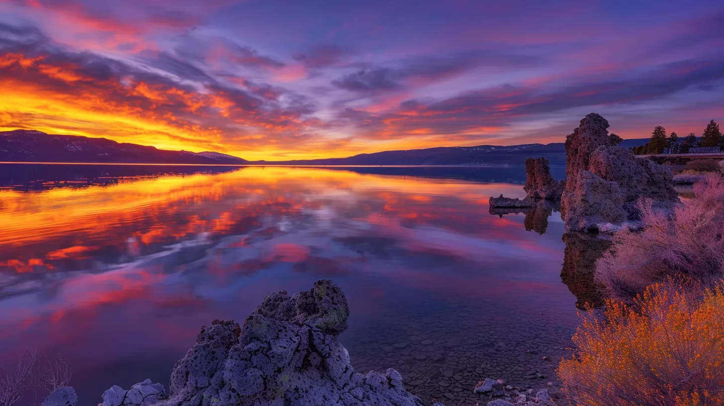 Exploring the Unique Aspects of Water's Composition 2 a vivid sunset paints the sky in brilliant hues of orange and purple, casting a warm glow over a tranquil lake reflecting the enchanting colors of twilight.