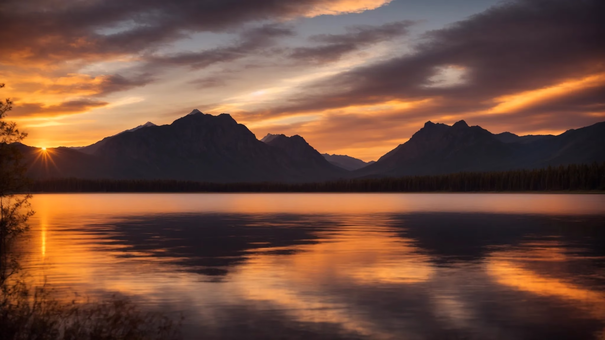Indoor Tabletop Arrangement Ideas to Inspire You 2 a breathtaking sunset casts warm, golden hues over a tranquil lake, reflecting the vibrant sky while silhouetting majestic mountains in the distance.