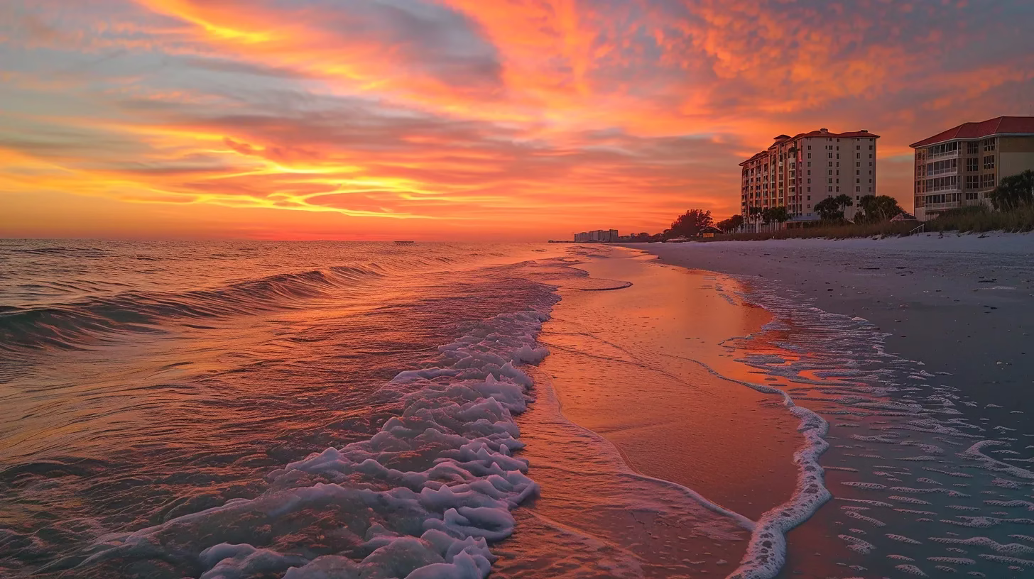 Unique Landscaping for Your Backyard Wall Projects 5 a breathtaking sunset paints the sky in vibrant hues of orange and pink, casting a warm glow over a tranquil beach with gentle waves lapping at the shore.